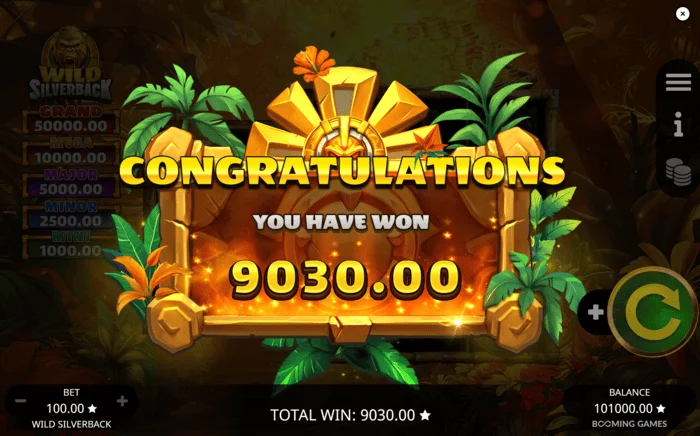 Wild Silverback – kopējais laimests par Free Spins raundu
